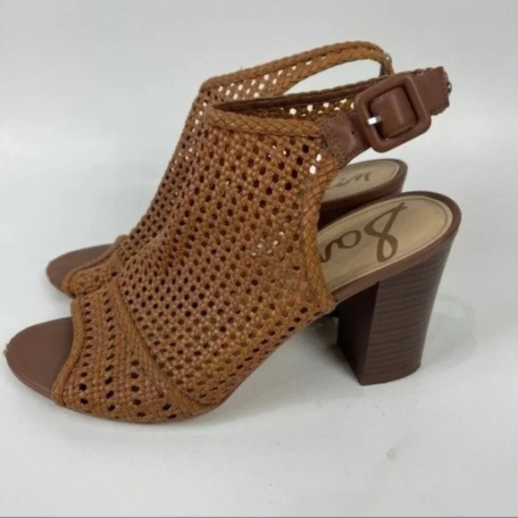 Sam Edelman Brown Woven Evie Block Heel Peep Toe Bootie Sandals Size 10 - Picture 4 of 10